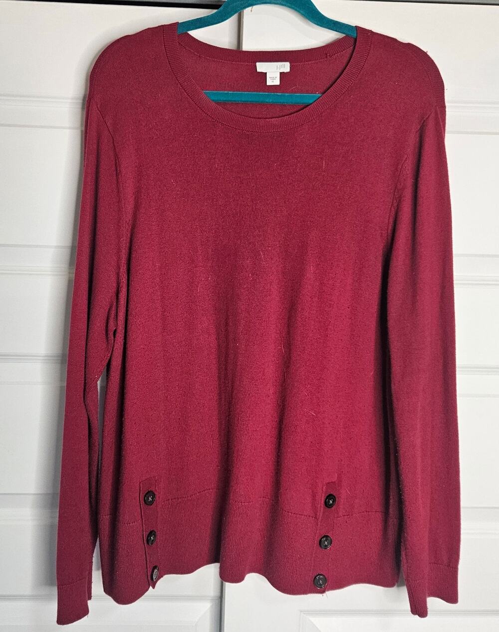 J. Jill Burgundy Knit Button Accent Preppy Classic Sweater XL